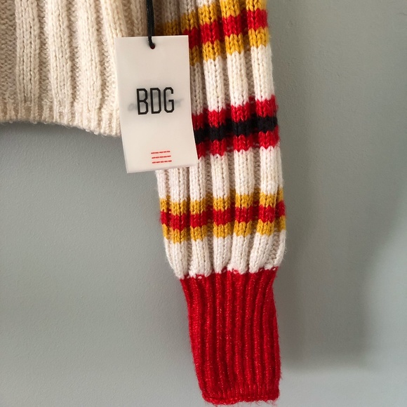 BDG Ribbed Knit Yellow & Red Striped Turtleneck Sweater Size XS - Picture 4 of 10